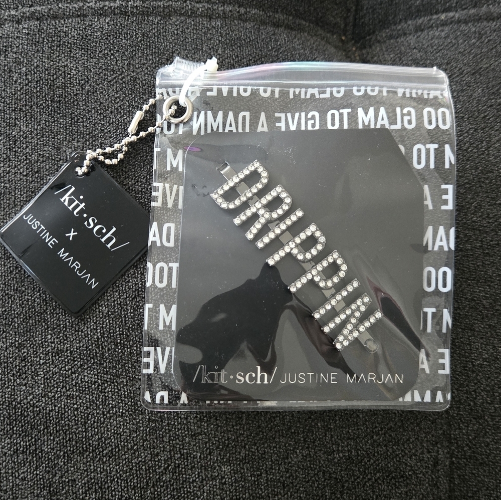 New Kit-sch Kitsch X Justine Marjan Drippin Word Rhinestone Bobby Silver Pin